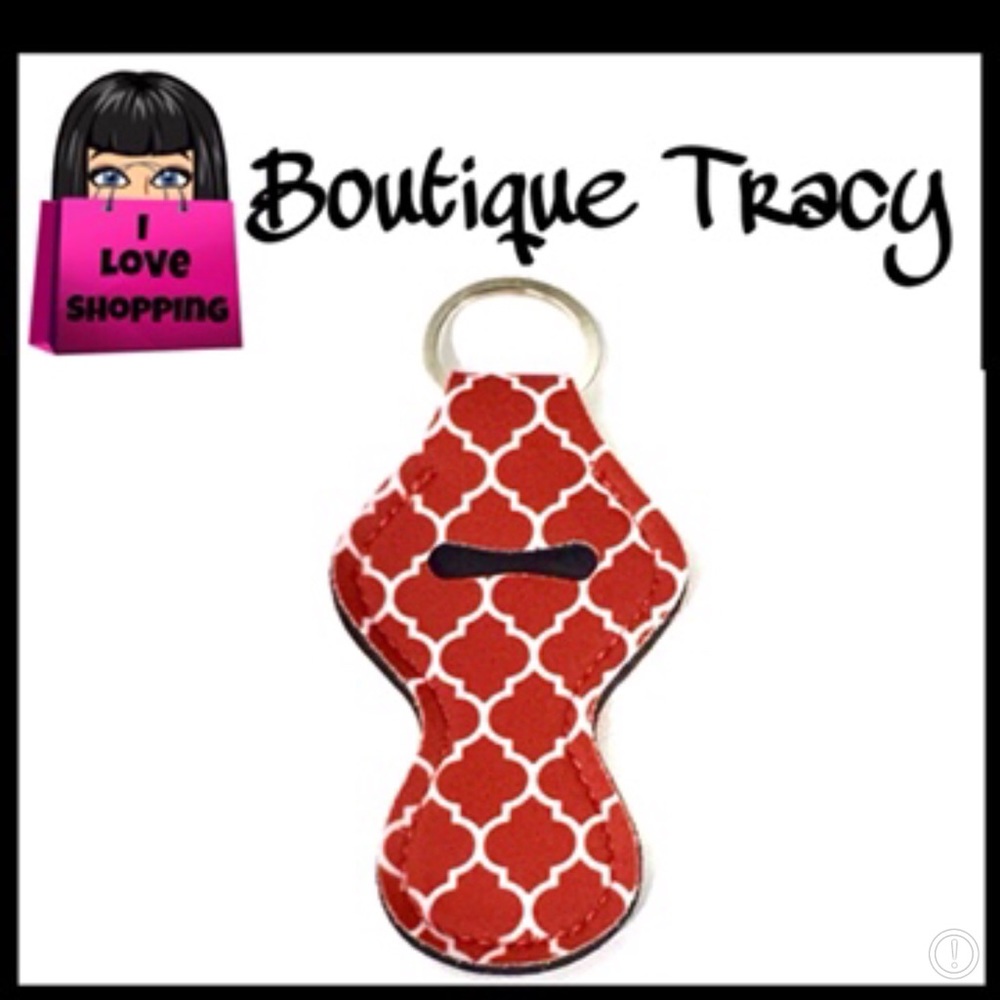 New Red Quatrefoil Chapstick Holder Keychain